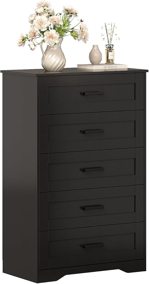 White 5 Drawer Wood Dresser