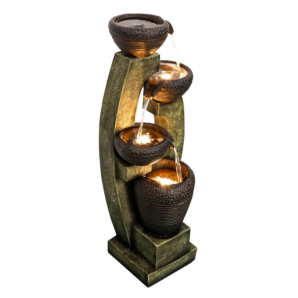 40-Inch Modern Outdoor Fountain with LED Light