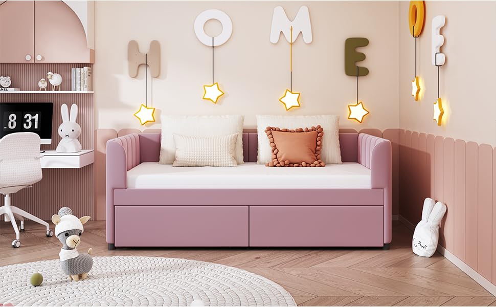 Twin Size Daybed with Storage Drawers and Upholstered Backrest