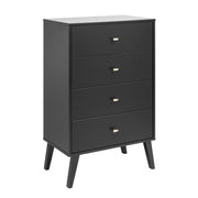 Mid-Century Modern 4 Drawer Chest Black