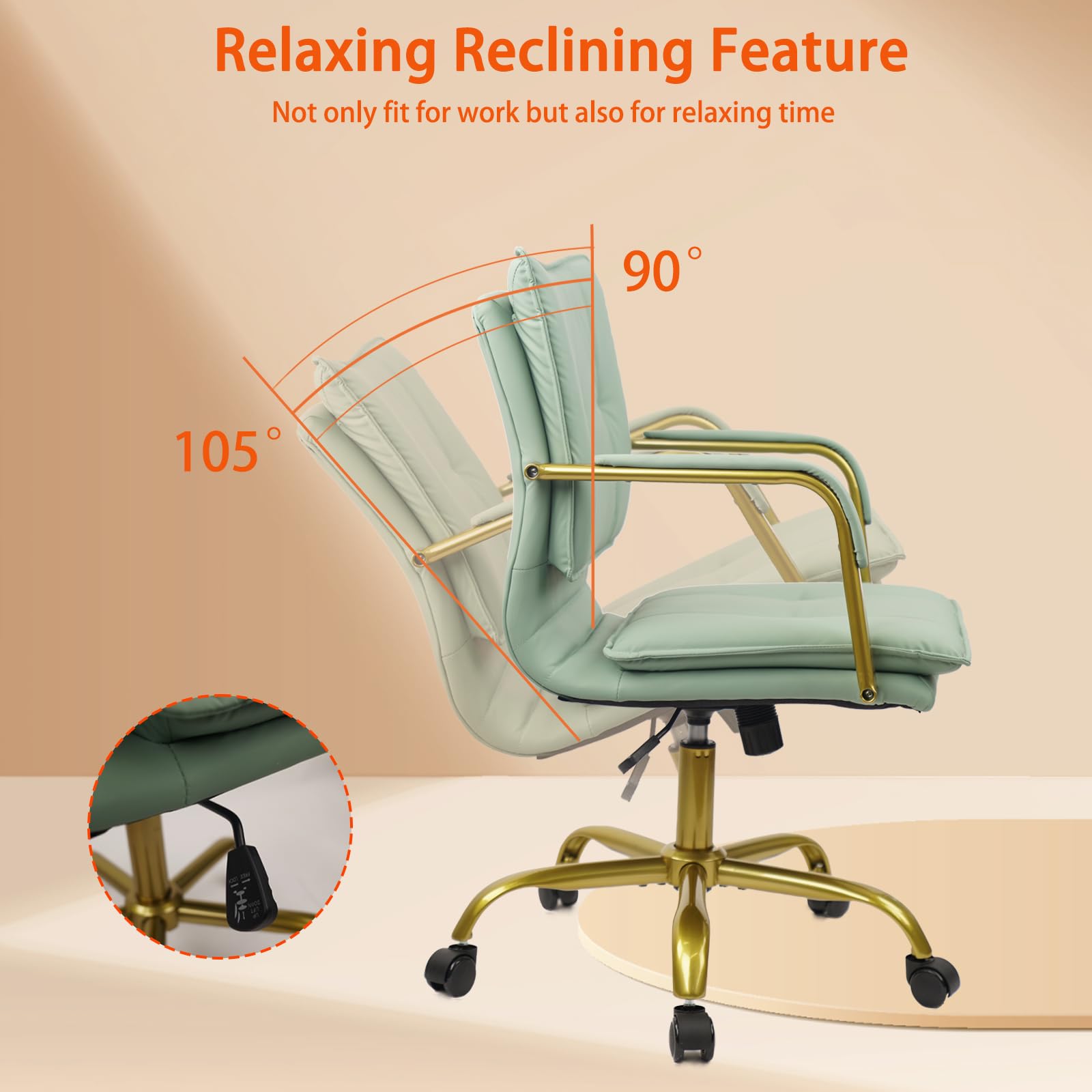 Leather Swivel Mid-Back Computer Chair with Golden Legs