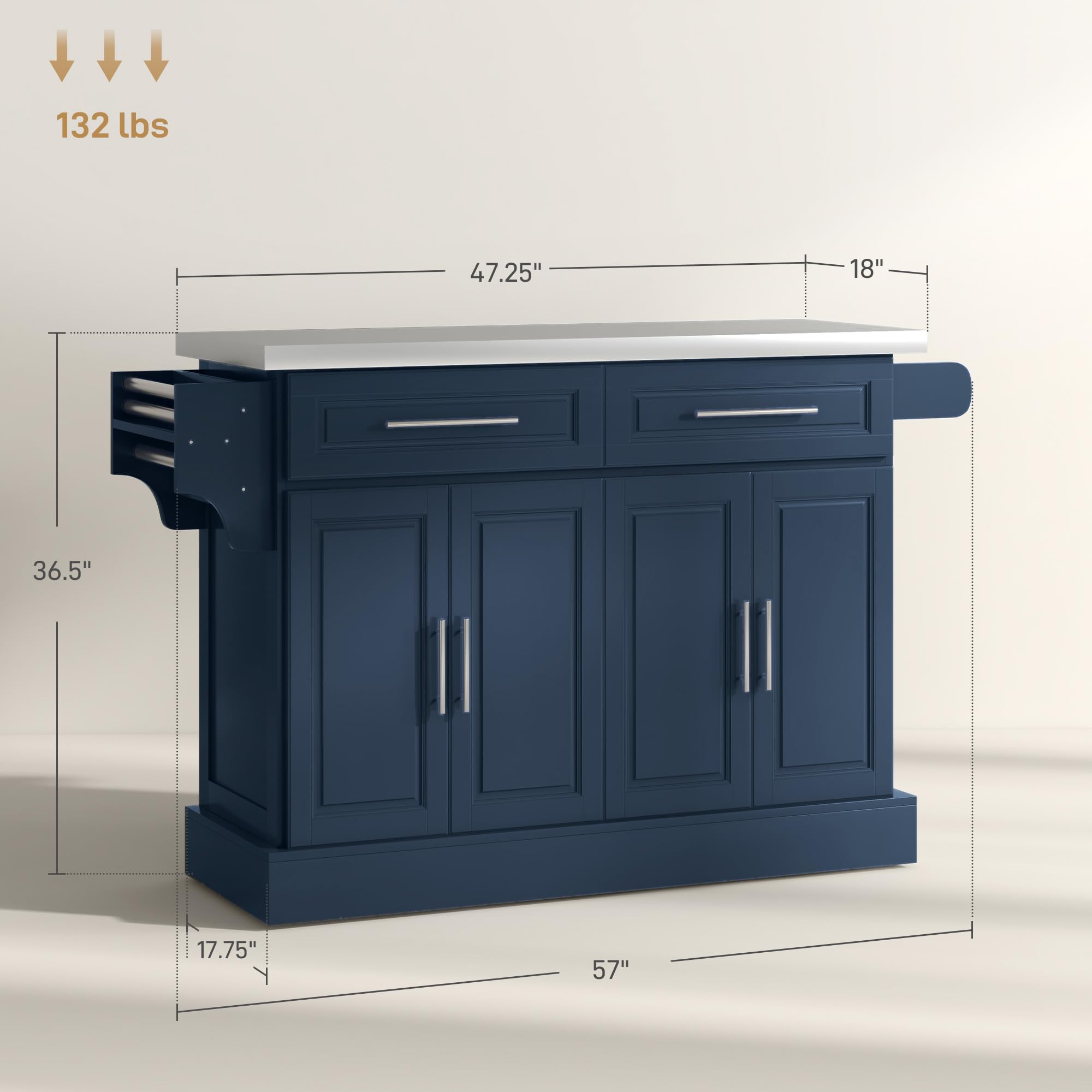 Rolling Kitchen Island Cart with Stainless Steel Top