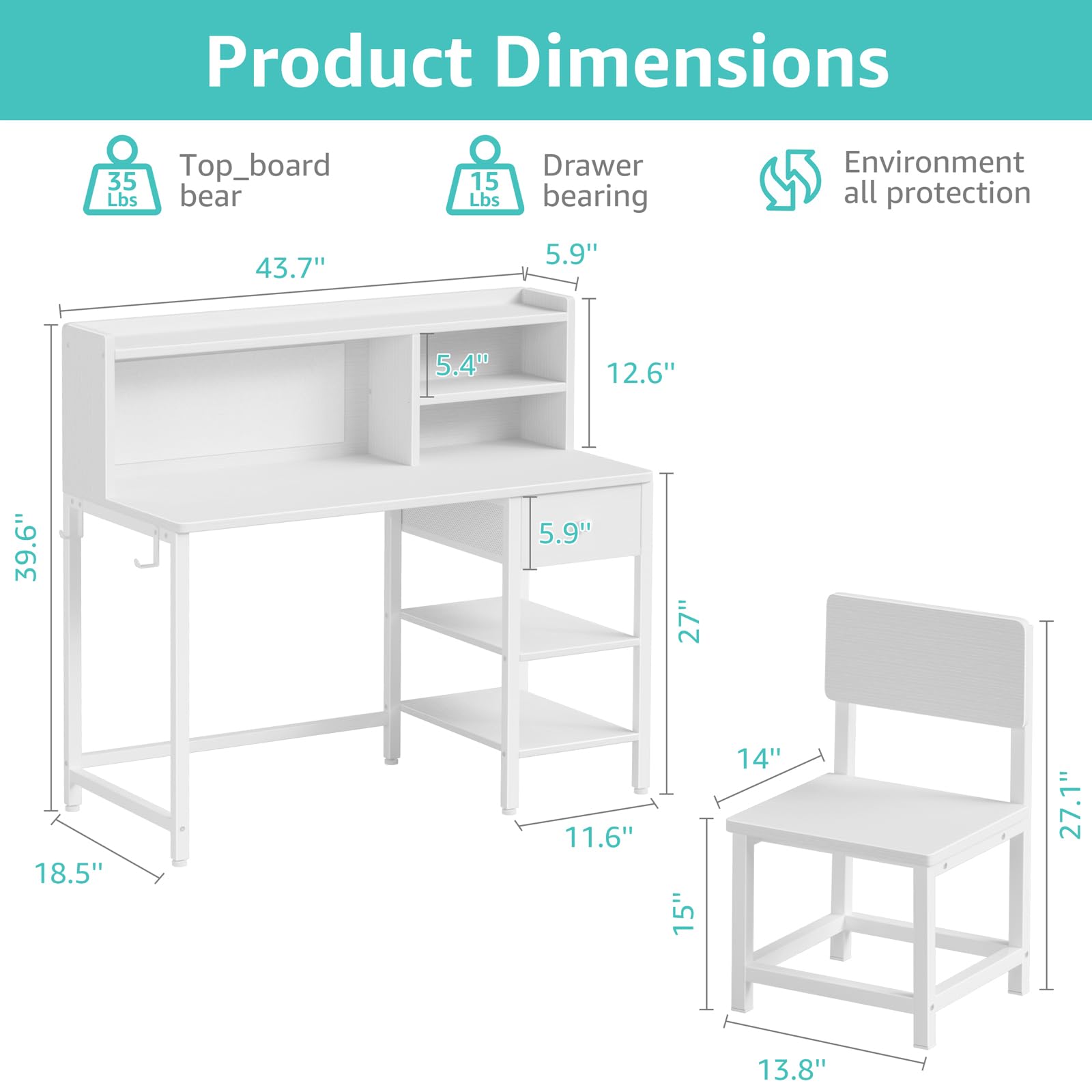 Kids Desk and Chair Set with Hutch and Storage