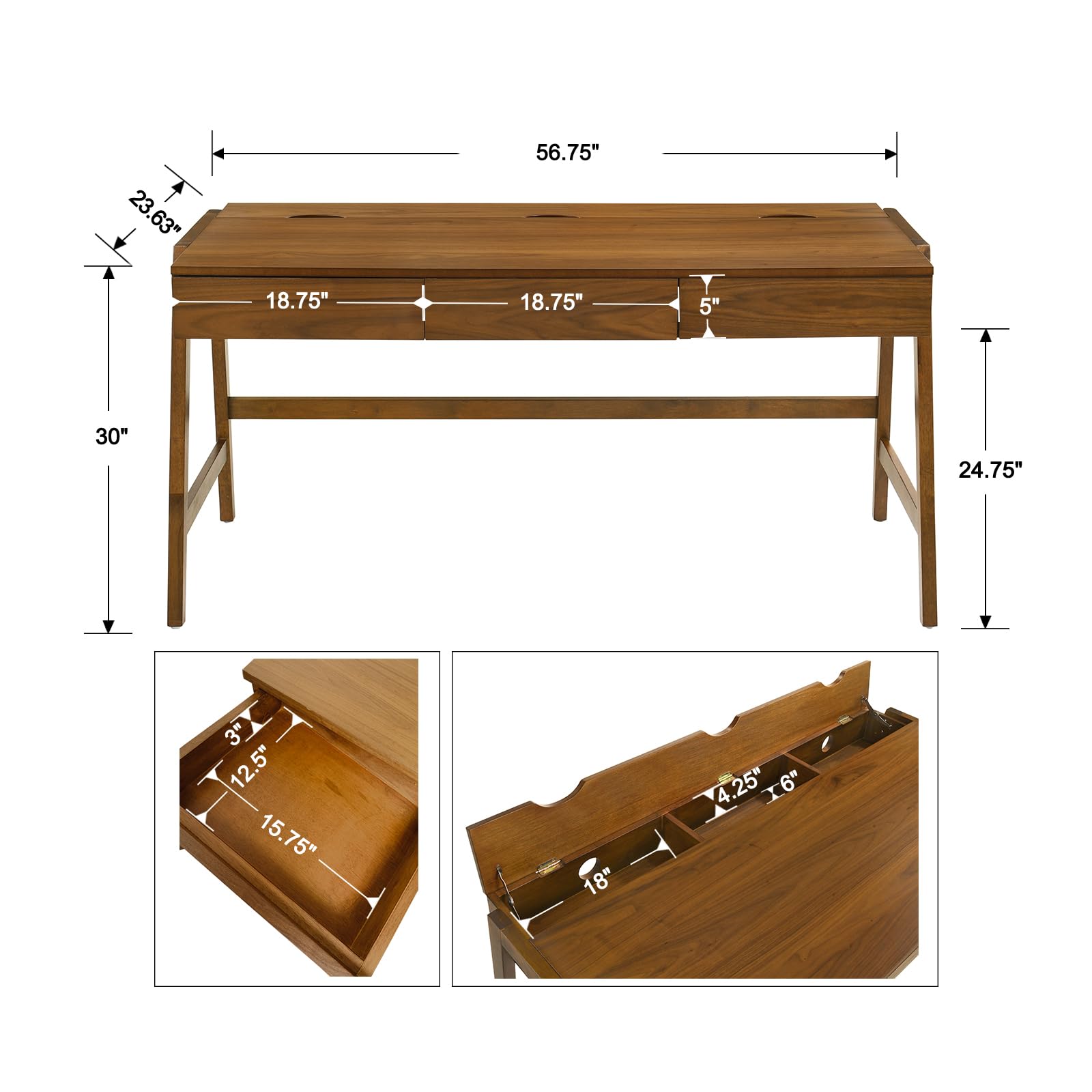 Solid Wood Writing Desk with Drawers