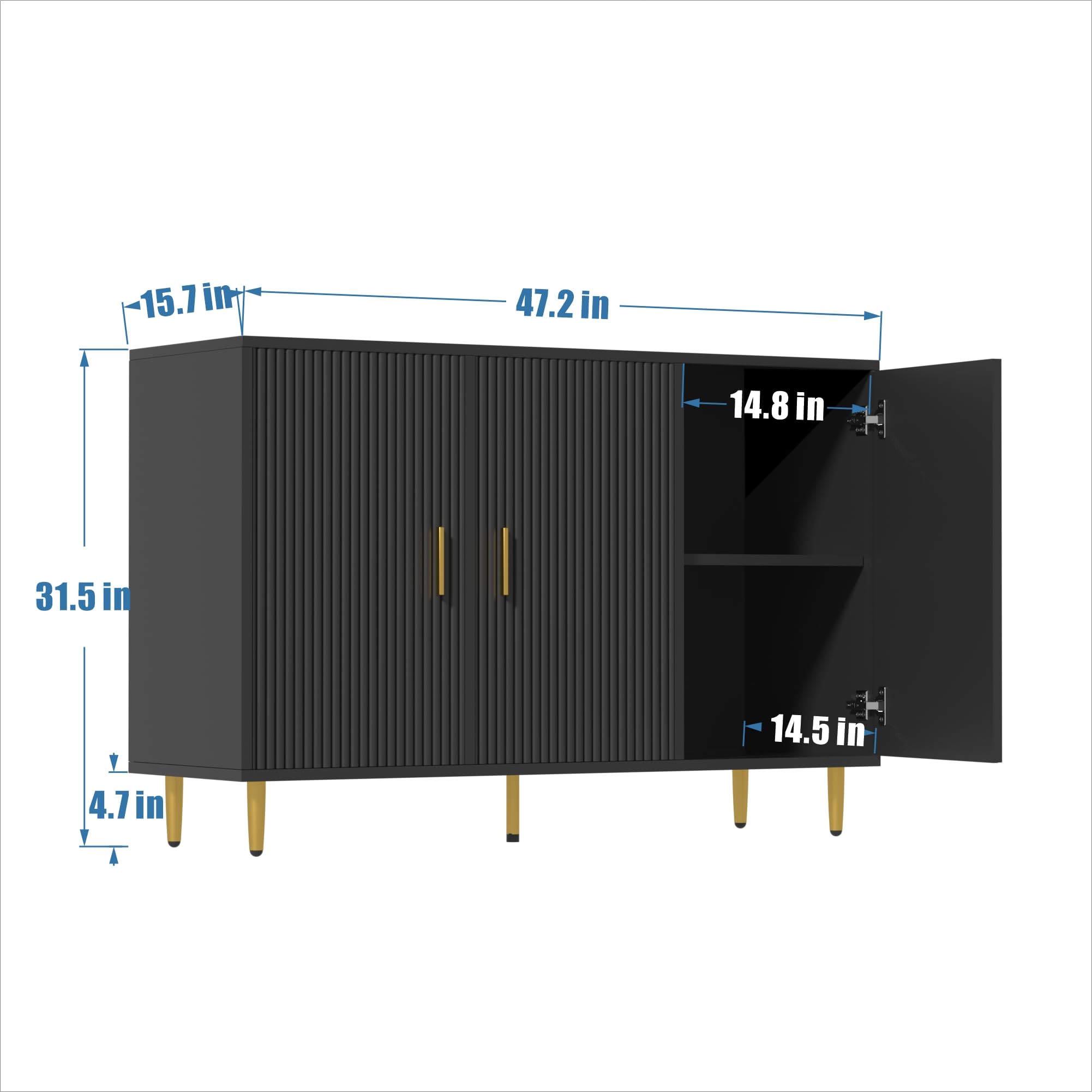 Black Sideboard Buffet Cabinet with 3 Doors