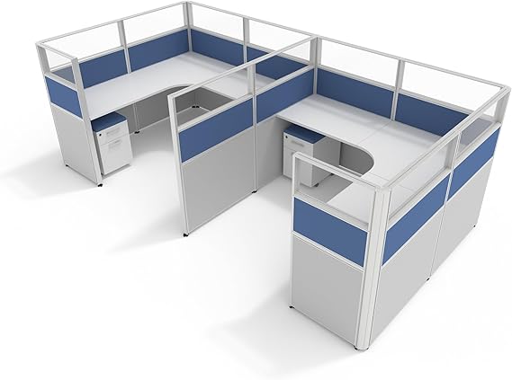 Modular Office Cubicle Kit with Adjustable Panels and Mobile Storage