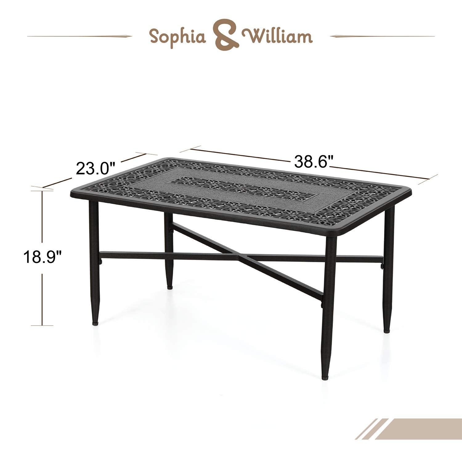 Cast Aluminum Patio Coffee Table Rectangle Brown