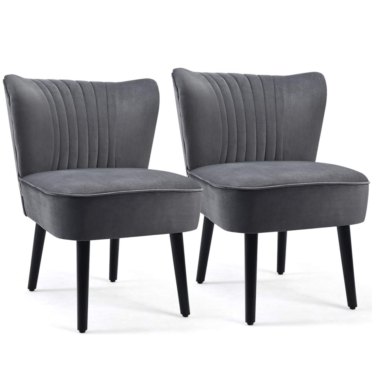 Velvet Accent Chair Set of 2 - Modern Mid-Century Upholstered Armless Side Chair with Curved Backrest