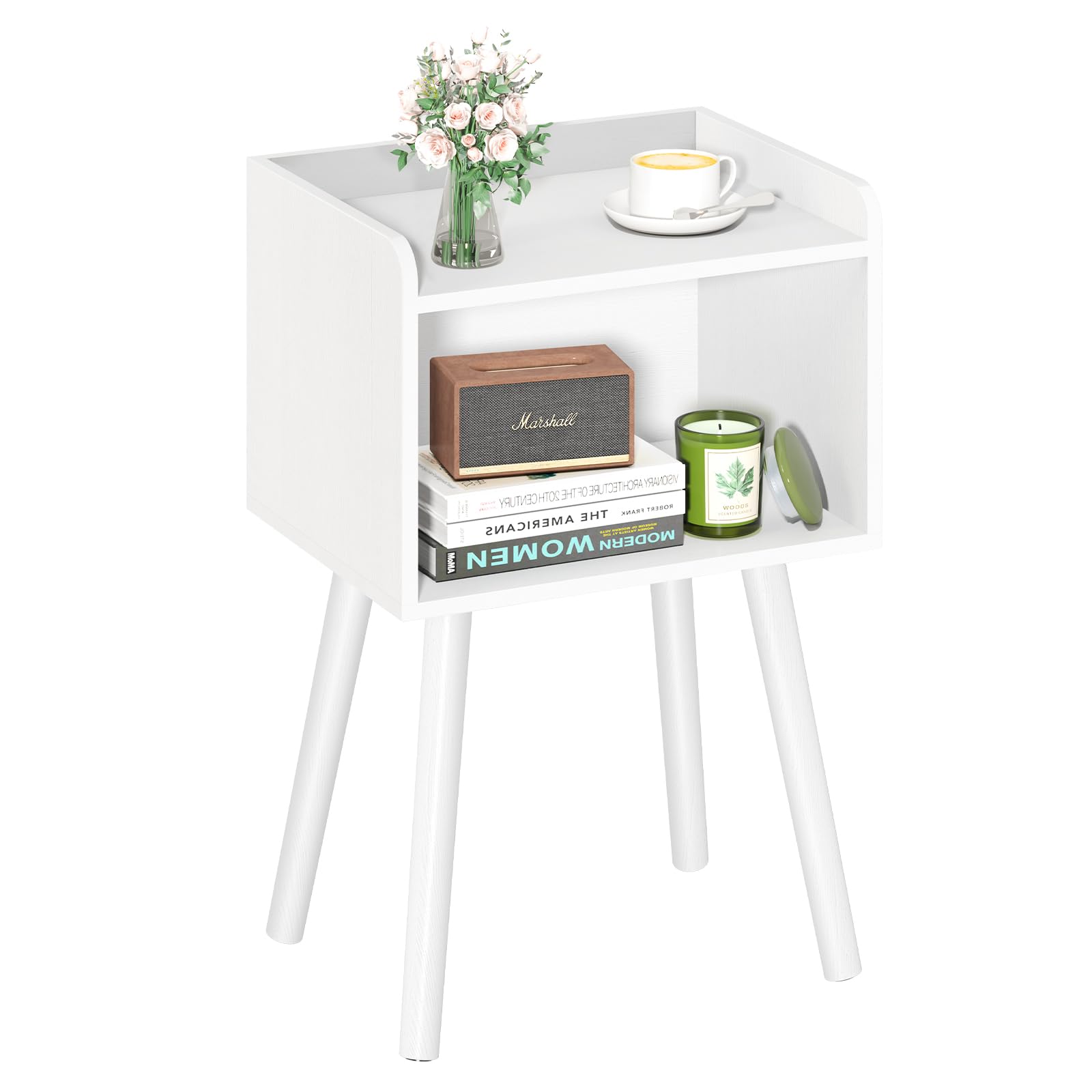 Mid-Century Modern Nightstand with Storage Shelf