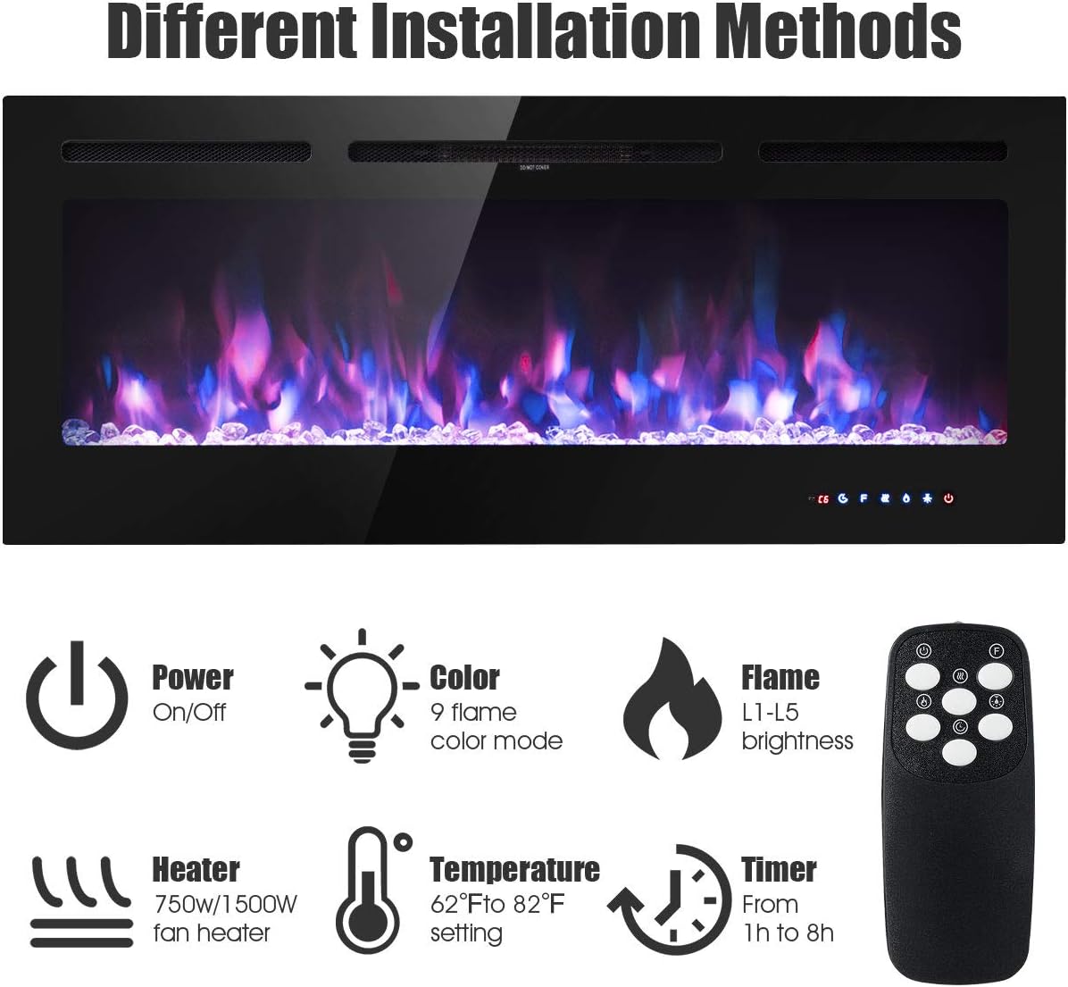 50-Inch Electric Fireplace Insert with Thermostat