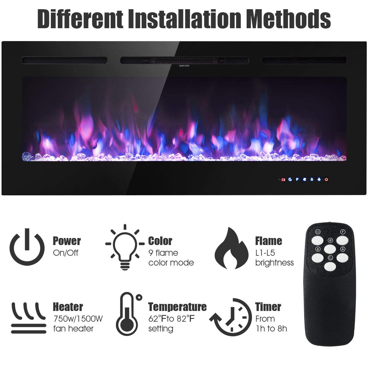 50-Inch Electric Fireplace Insert with Thermostat