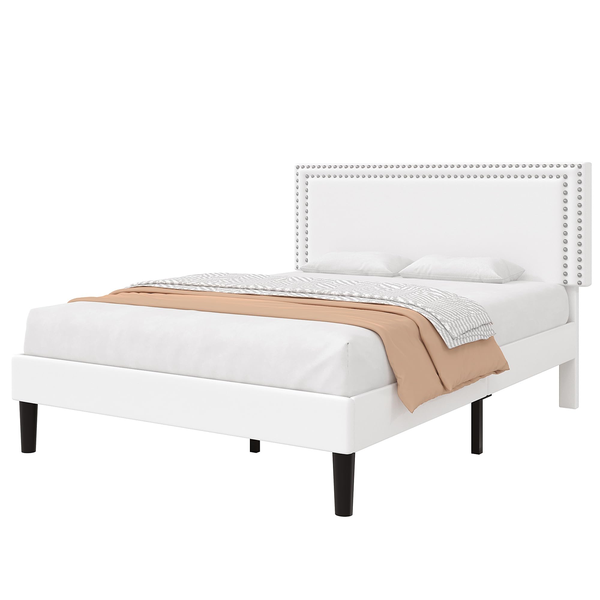 Queen Size Bed Frame with Adjustable Upholstered Headboard