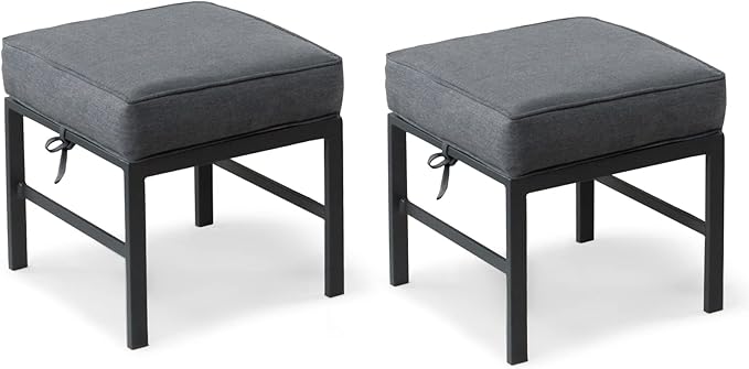 2-Piece Outdoor Patio Ottomans with Blue Cushions
