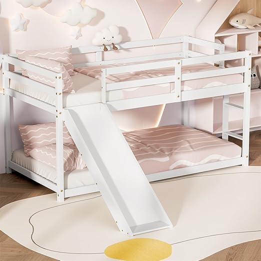 Twin Low Loft Bed with Slide and Ladder