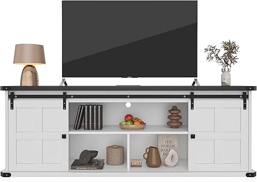 70 in TV Stand with Sliding Barn Doors and Storage Cabinets