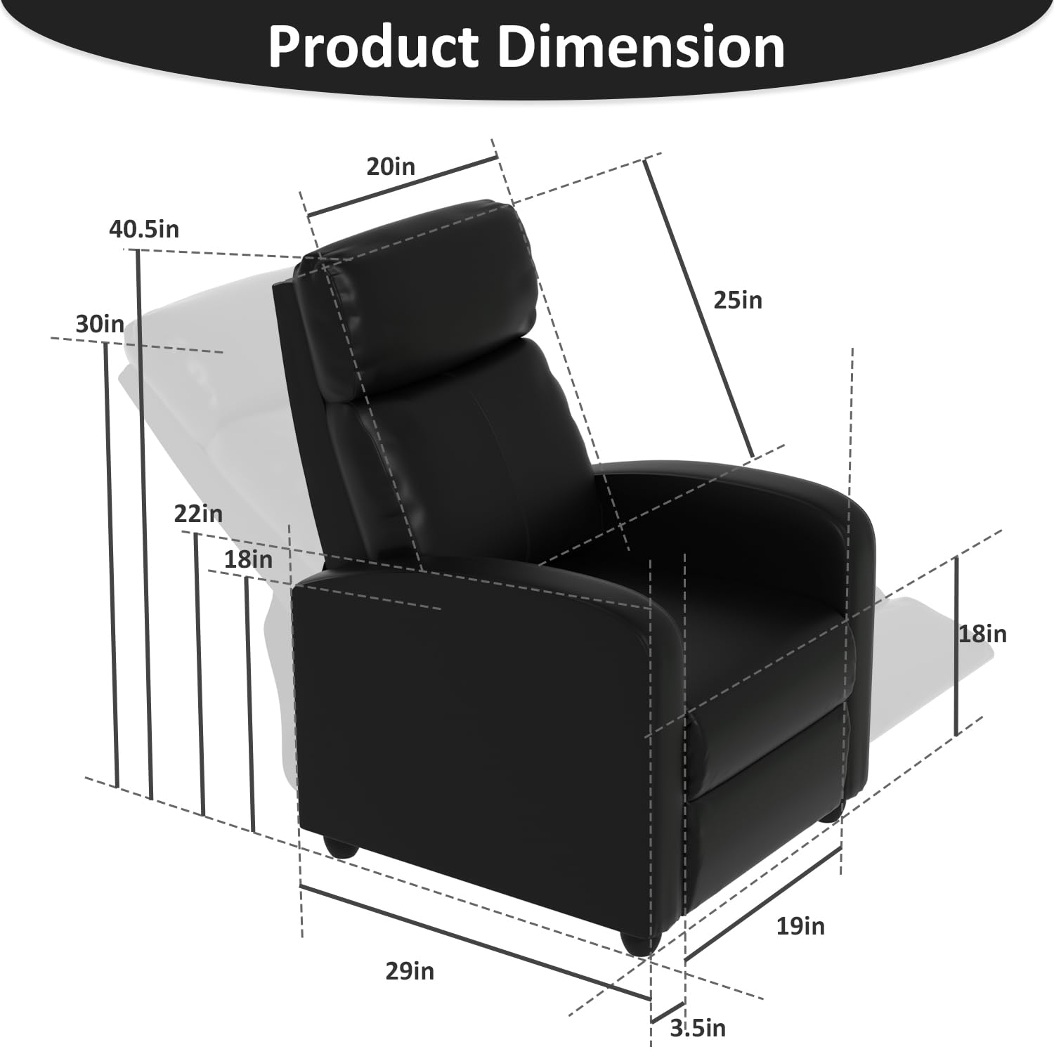 Massage Recliner Chair, Single Sofa Chair with Remote Control, Chair Recliner, Lazy Recliner Chair, Living Room Recliners with Pu Leather Padded Seat Backrest, Recliner Chairs for Adults, Black