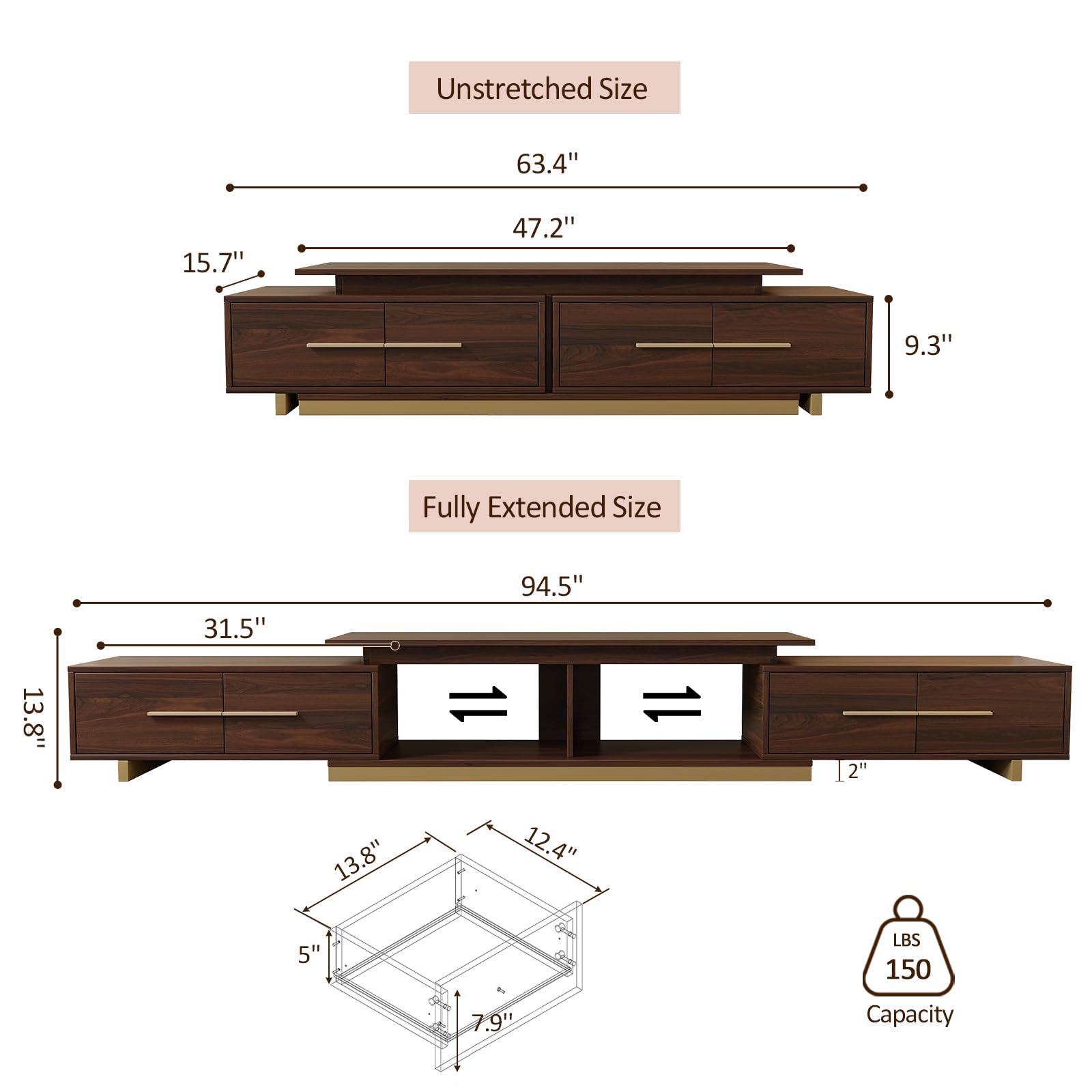 Extendable TV Stand with 4 Drawers