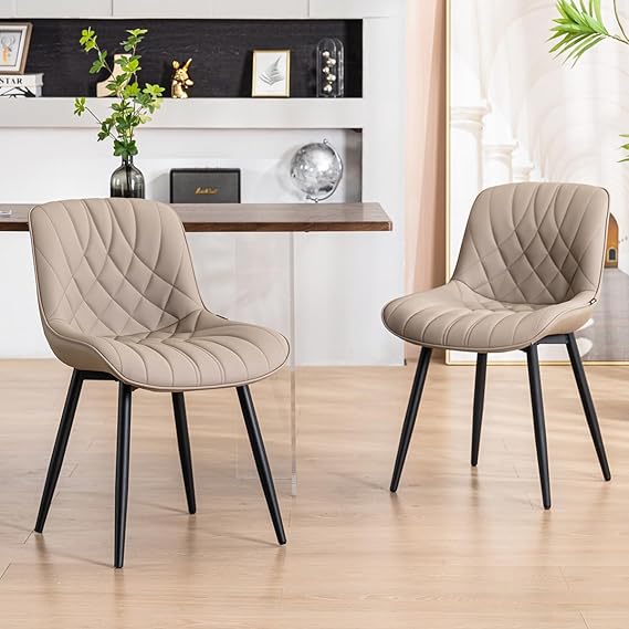 Black Dining Chairs Set of 2 - Modern Upholstered PU Leather