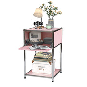 Pink Metal Nightstand with Drawers