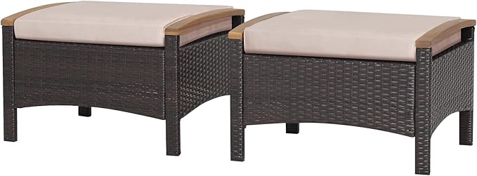 Outdoor Wicker Ottomans with Cushions