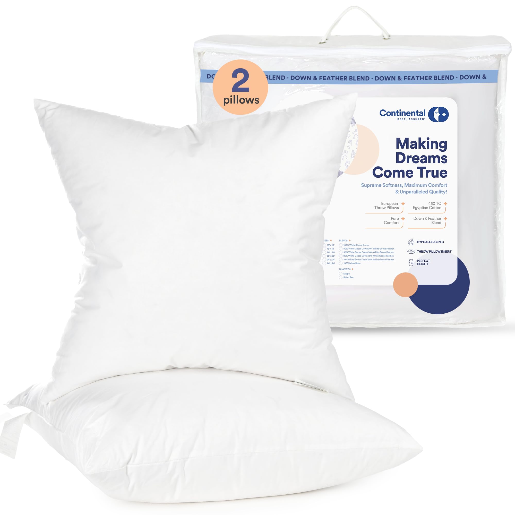 20x20 Down Feather Throw Pillow Insert