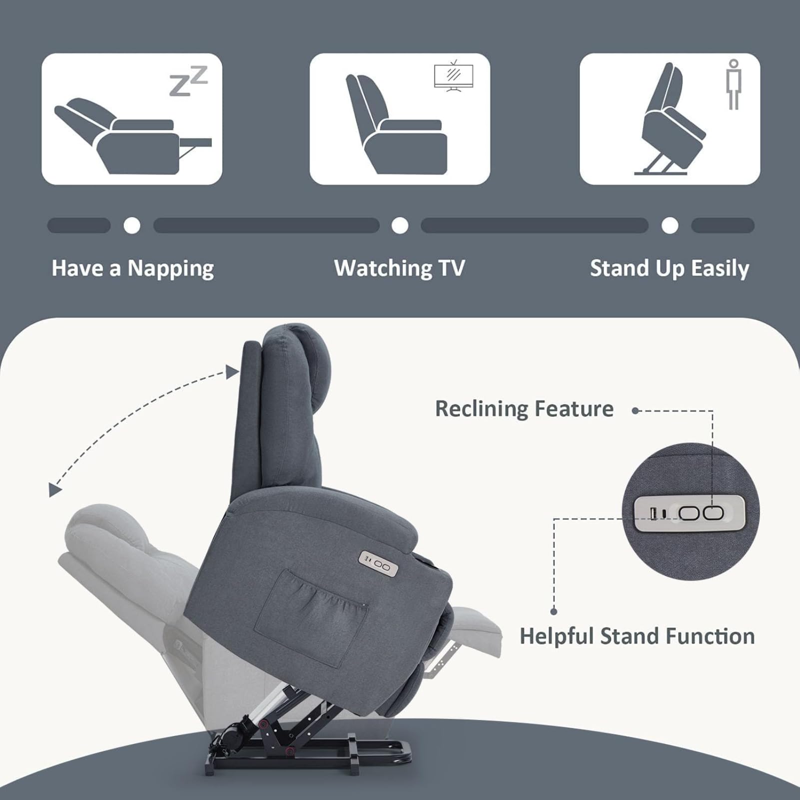 Electric Power Lift Recliner Chair with Dual Motor and Massage