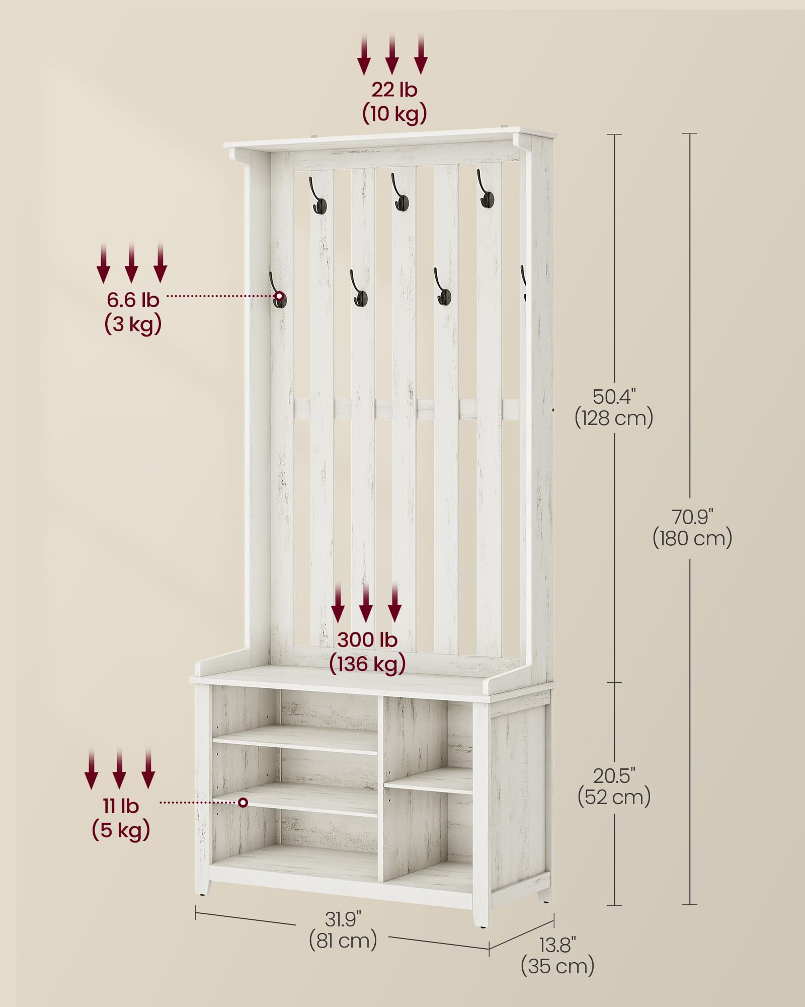 Hall Tree with Bench and Shoe Storage