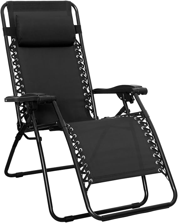 Zero Gravity Lounge Chair with Pillow - Folding Reclining Outdoor Patio Chair