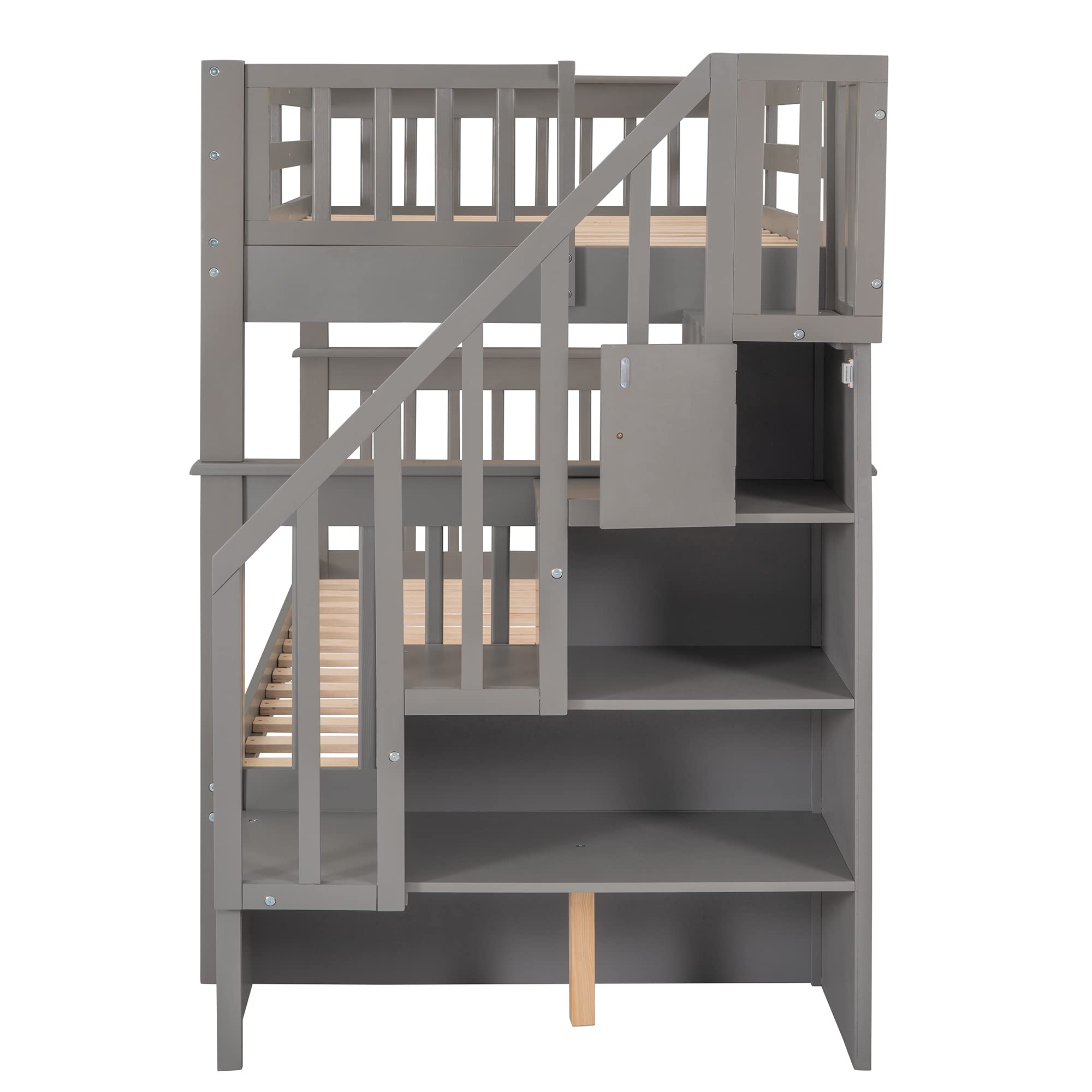 Twin Over Twin Bunk Bed with Trundle and Stairs
