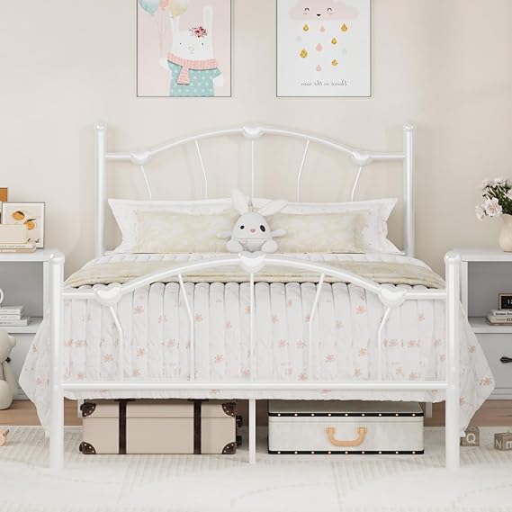 Queen Metal Bed Frame with Heart-Shaped Headboard