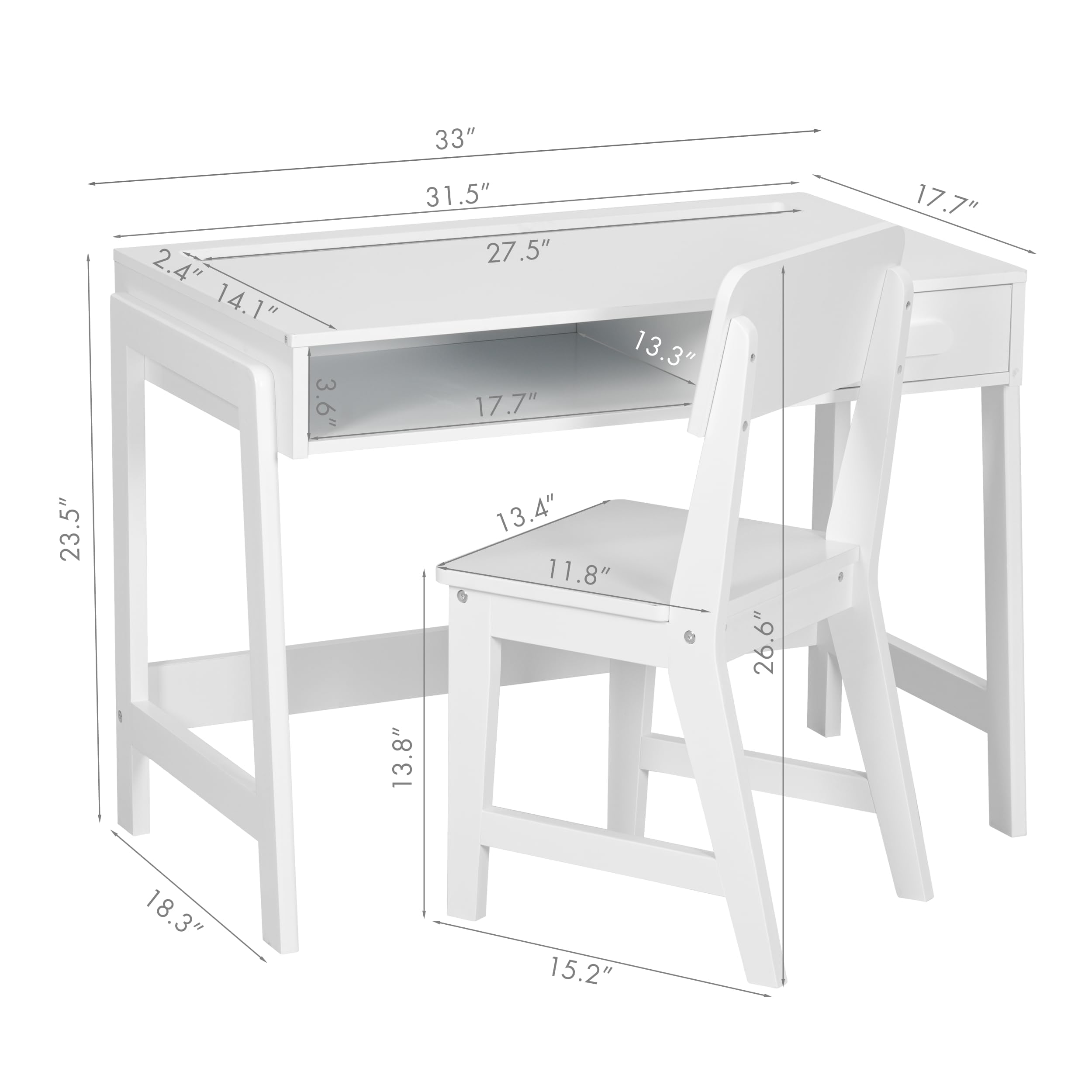 Kids Desk and Chair Set with Drawers