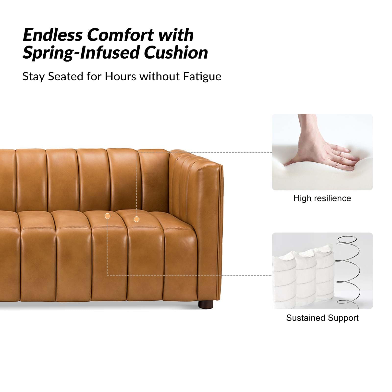 83" Genuine Leather Channel Tufted Sofa