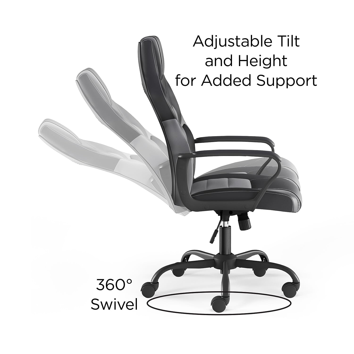 Gaming Chair Black & Gray Faux Leather Reclining