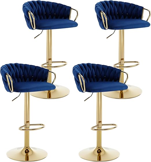 Velvet Bar Stools Set of 2 with Woven Back