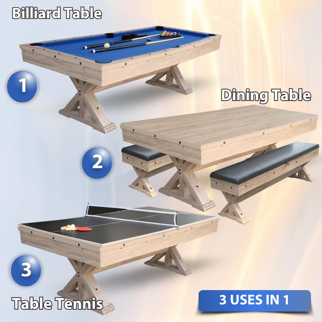 7' 3-in-1 Multi Game Pool Table with Dining Top