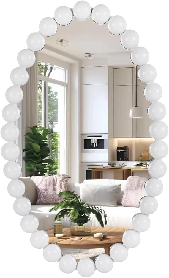 30" Oval Wall Mirror with Beaded Frame