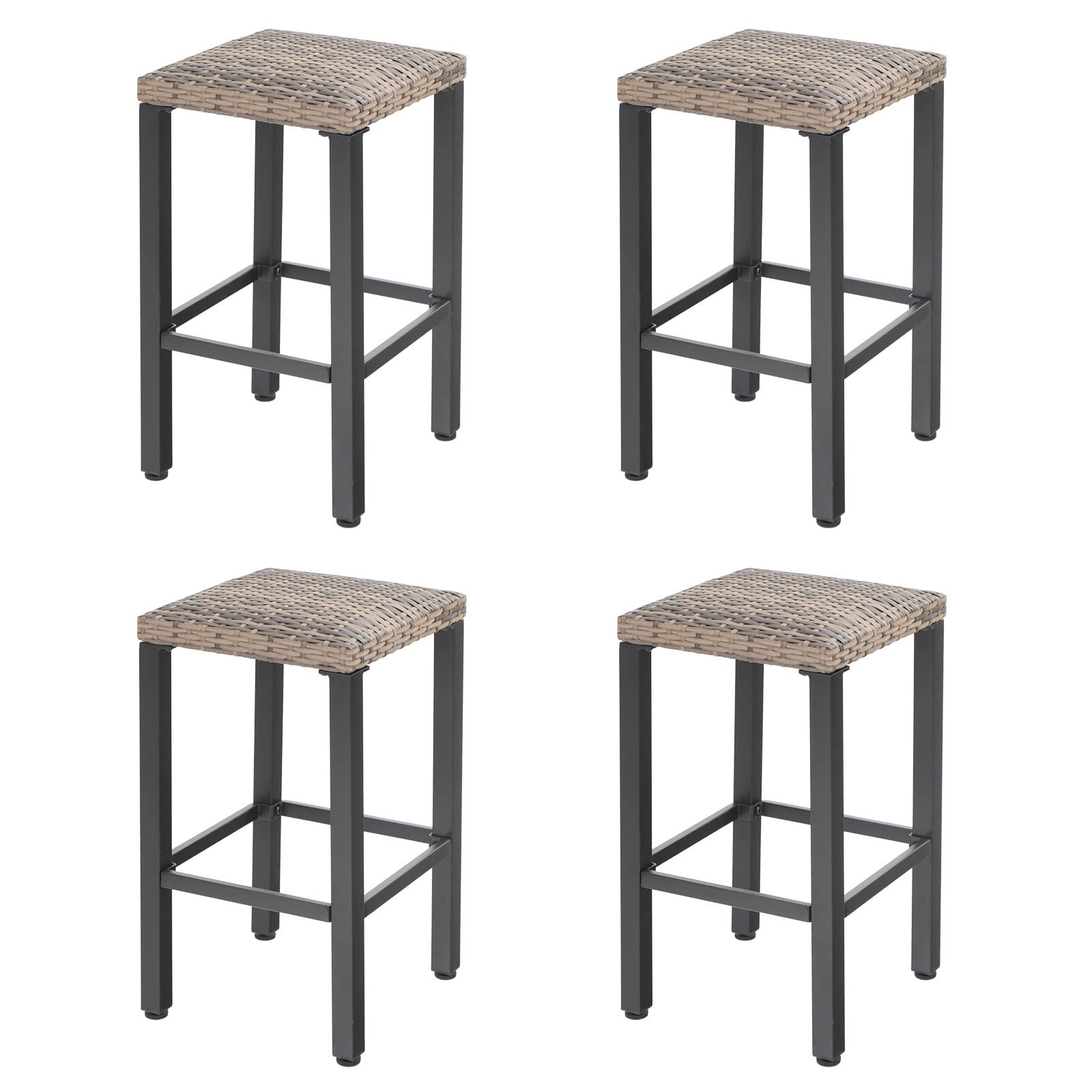 Outdoor Patio Bar Stools Set of 4 Counter Height Backless Rattan Wicker