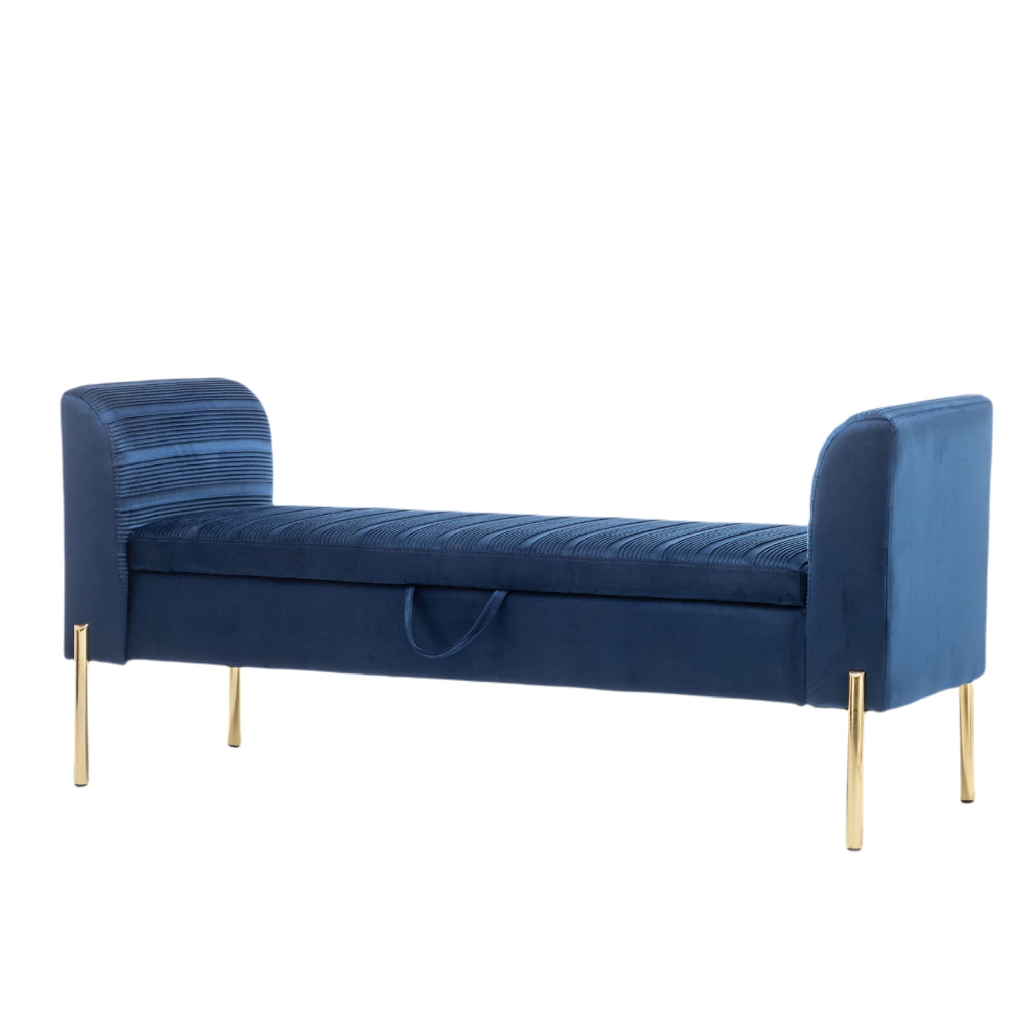 Blue Velvet Storage Bench with Metal Frame
