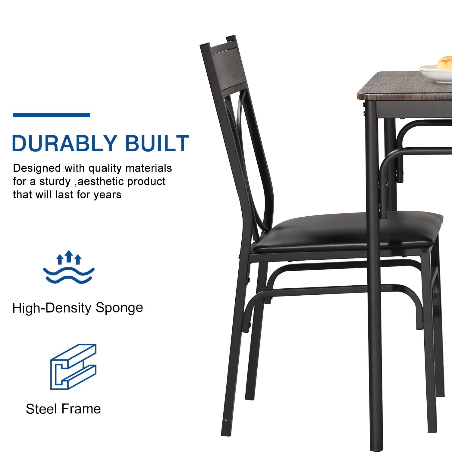 5 Piece Industrial Dining Table Set with 4 Chairs