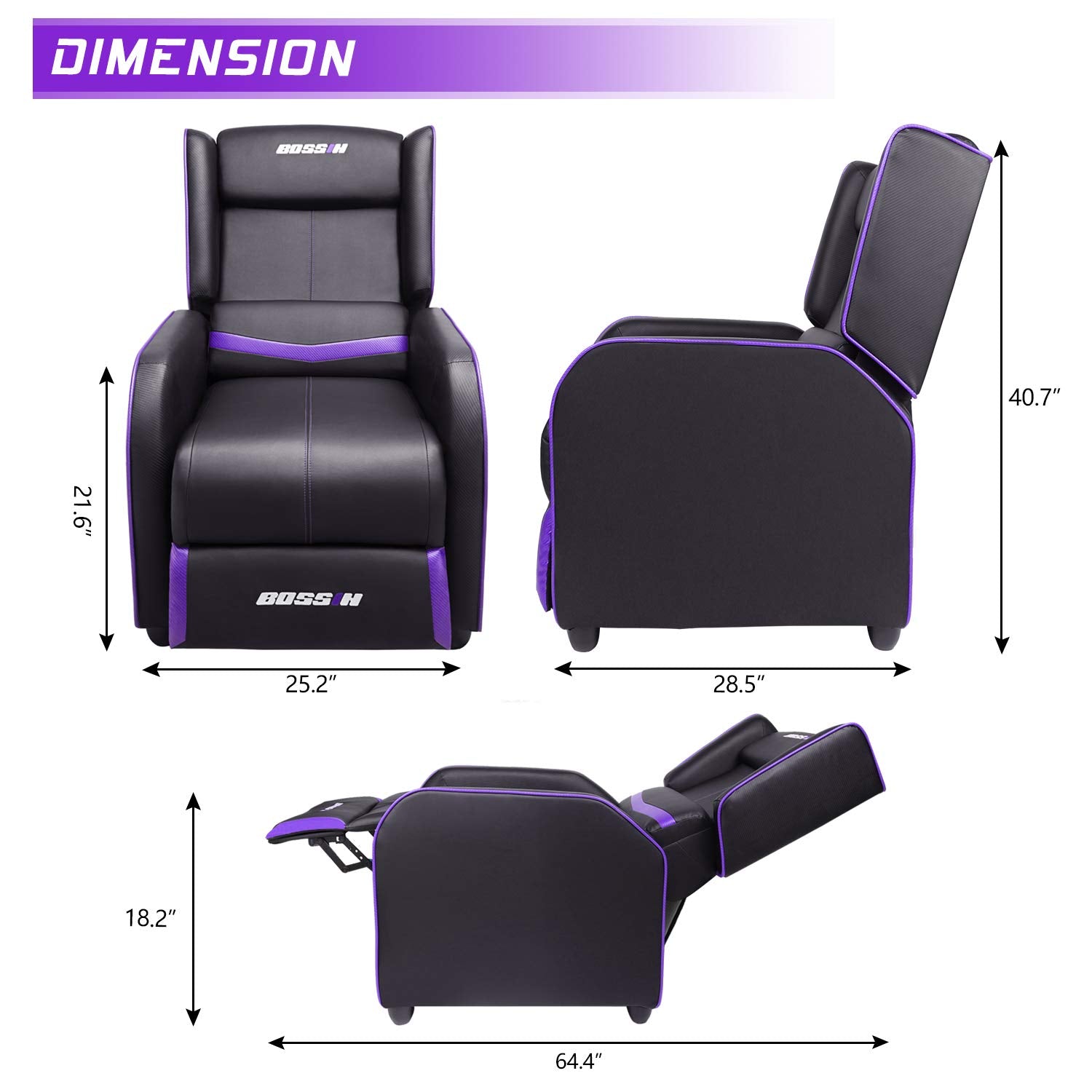 Gaming Recliner Chair with Adjustable Backrest and Footrest