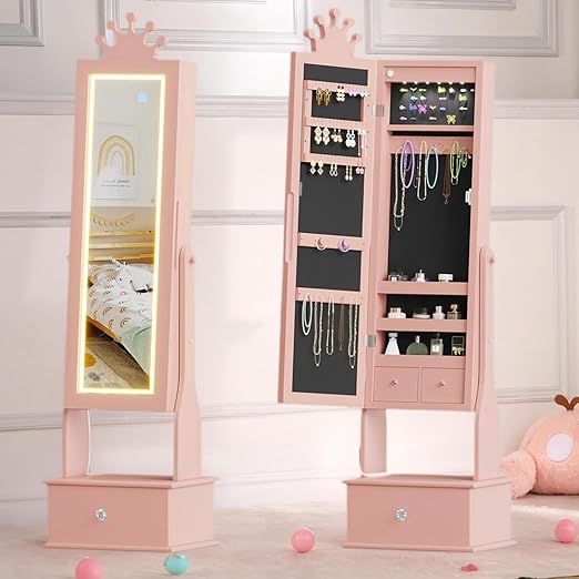 Kids Jewelry Armoire with Full-Length Mirror and LED Light