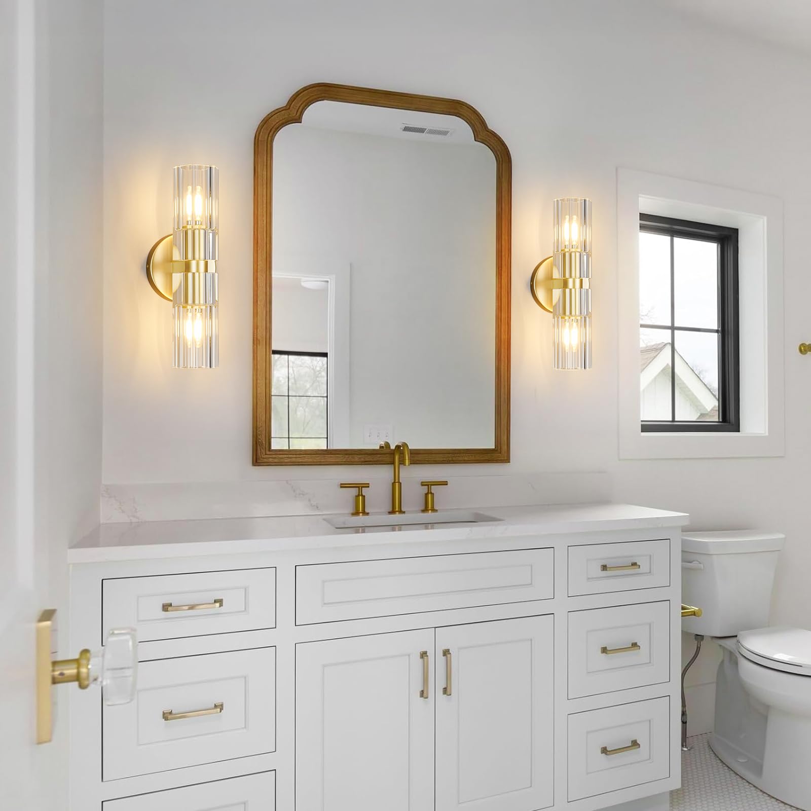 Modern Gold Crystal Wall Sconces Set of Two