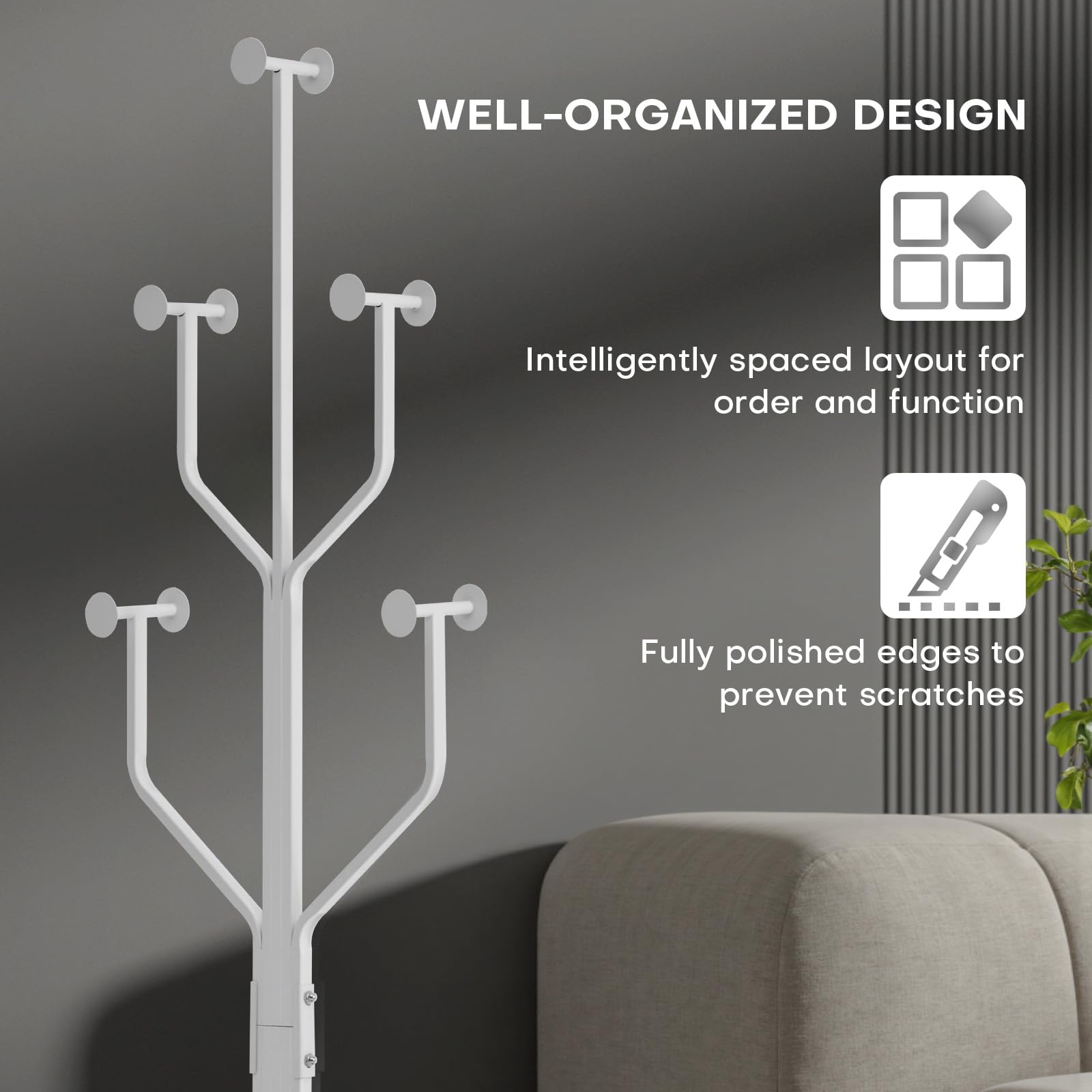 Freestanding Metal Coat Rack with 10 Hooks