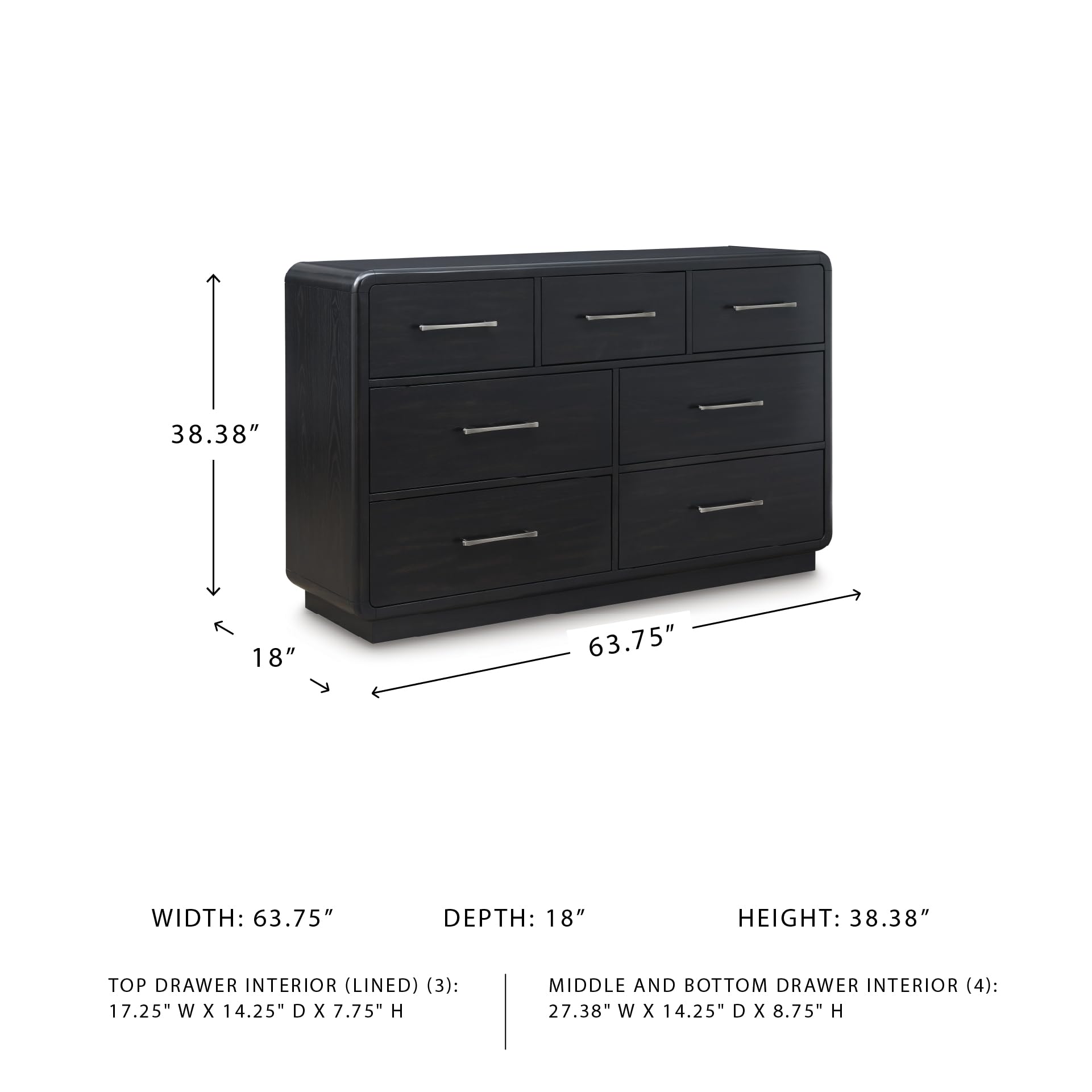 Rowanbeck Modern 7-Drawer Dresser with Felt-Lined Top Drawer