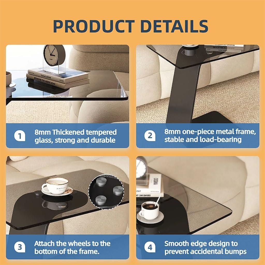C-Shaped End Table with Metal Base