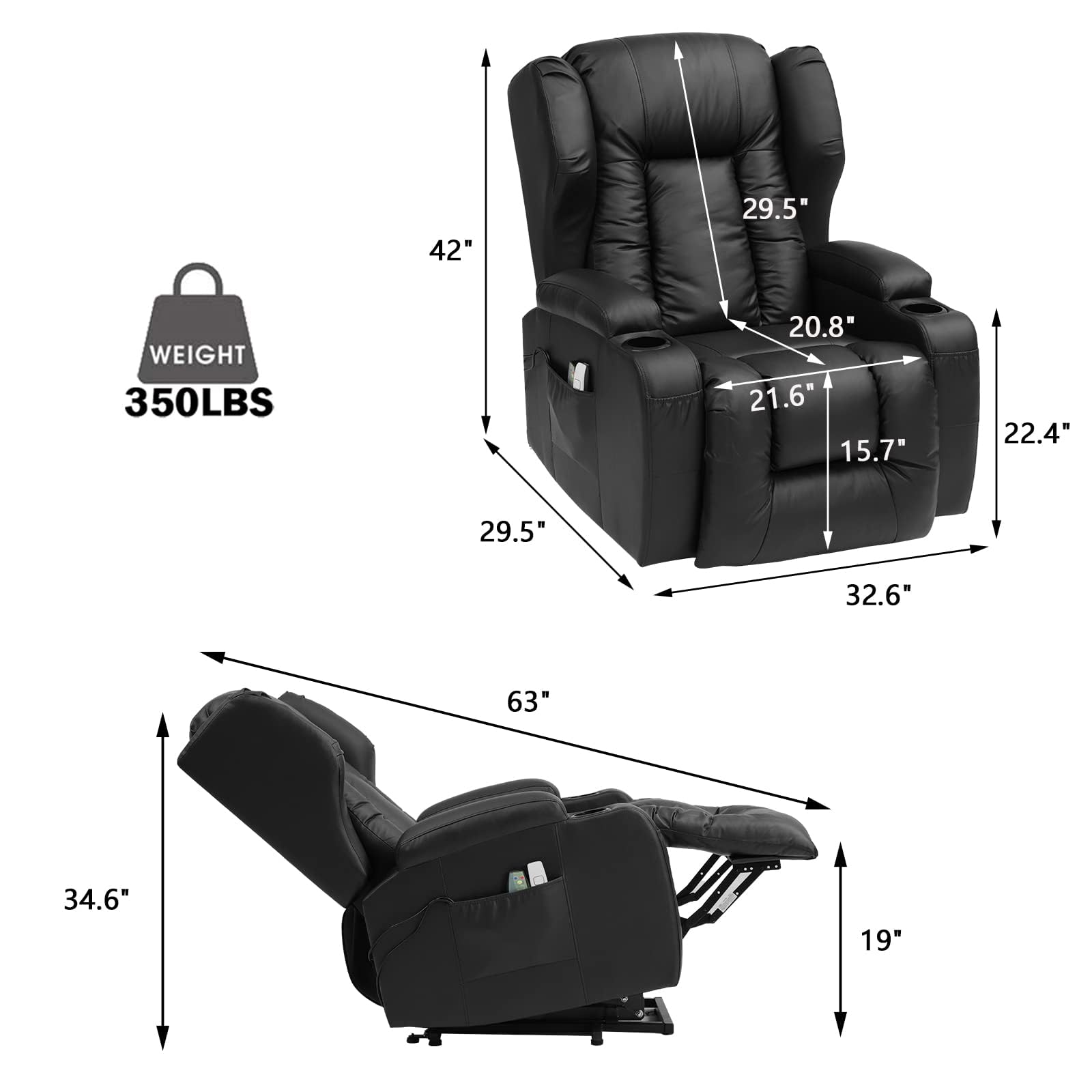 Electric Power Lift Recliner Chair with Dual Motor and USB Charging