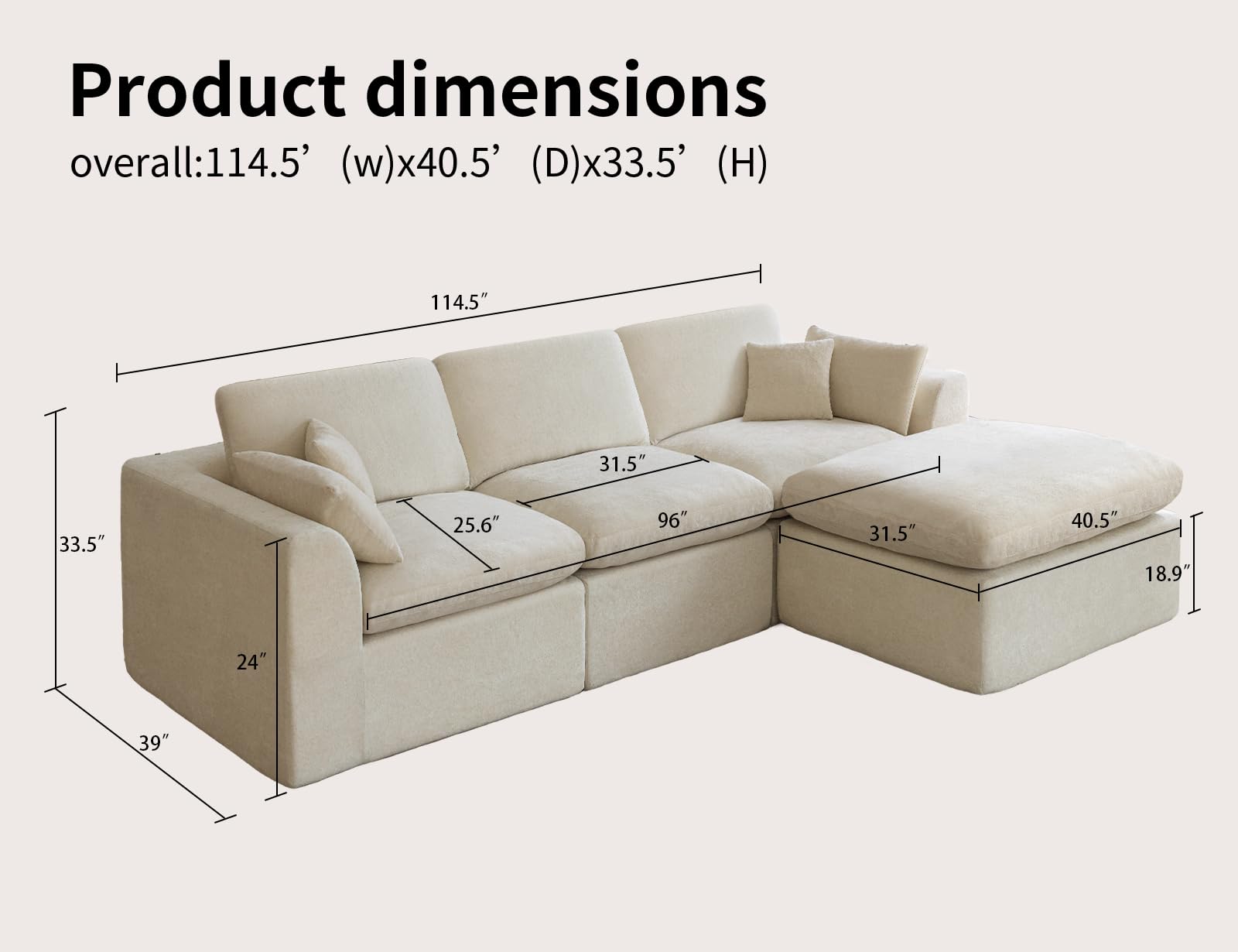 115" Modular Sectional Sofa L-Shape Cloud Couch