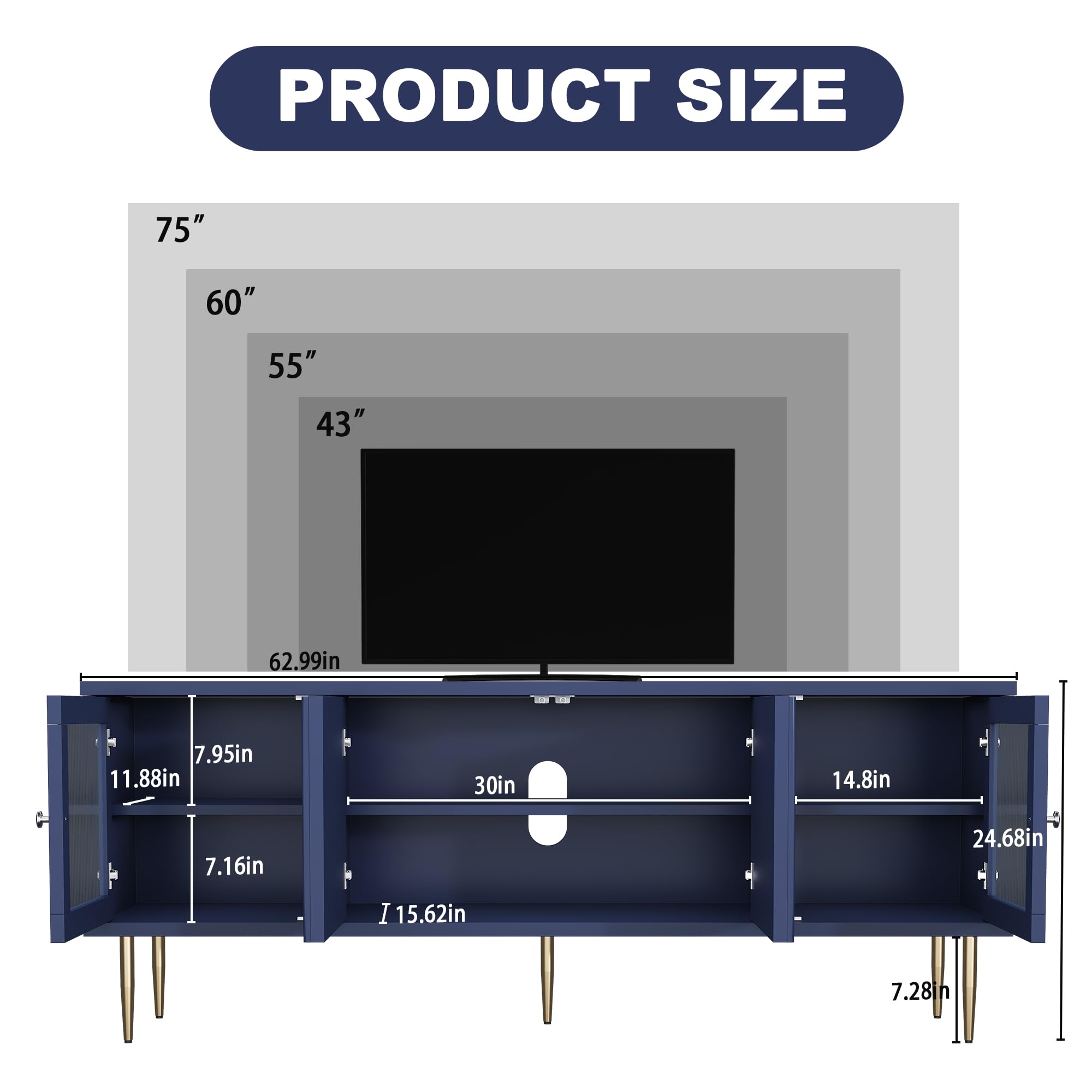 TV Stand with 3D Floral Pattern and Glass Doors