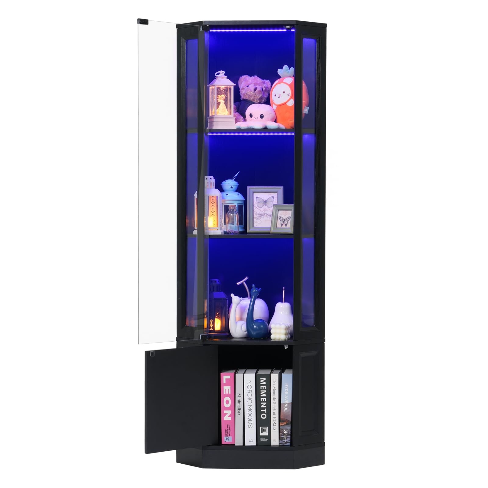 Corner Display Cabinet with RGB LED Lights