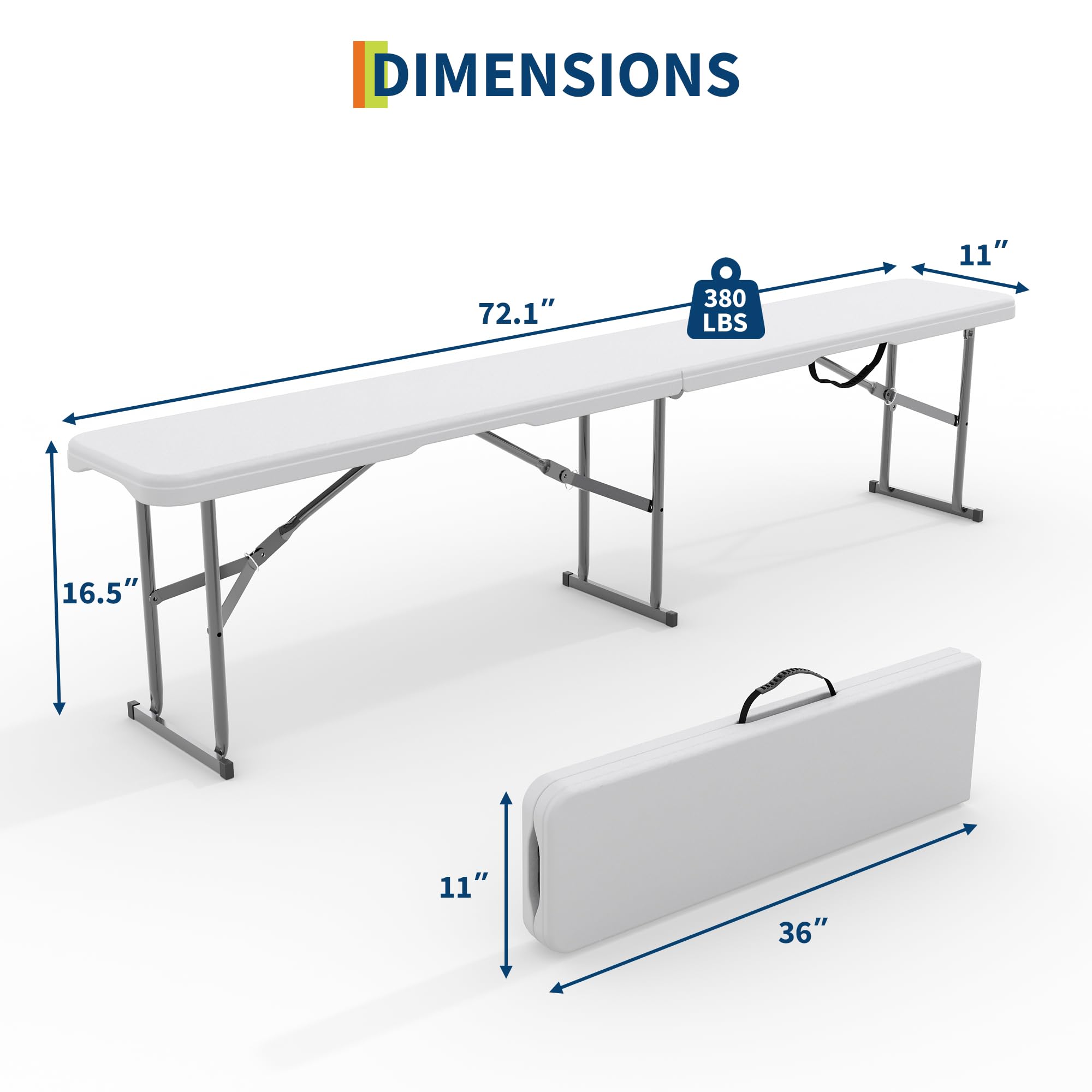 Portable Folding Bench 6 Foot 2 Pack White HDPE